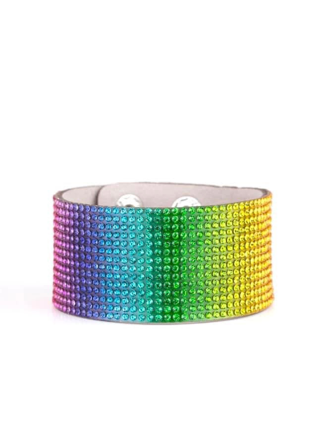 Multicolor Rhinestone Suede Cuff Bracelet