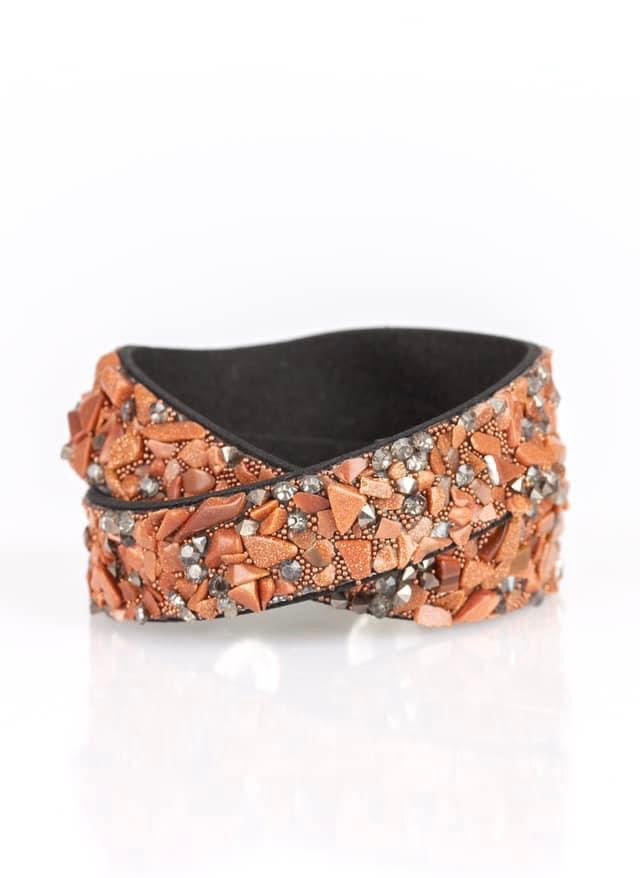 Orange Rock and Hematite Stone Black Suede Wrap Bracelet