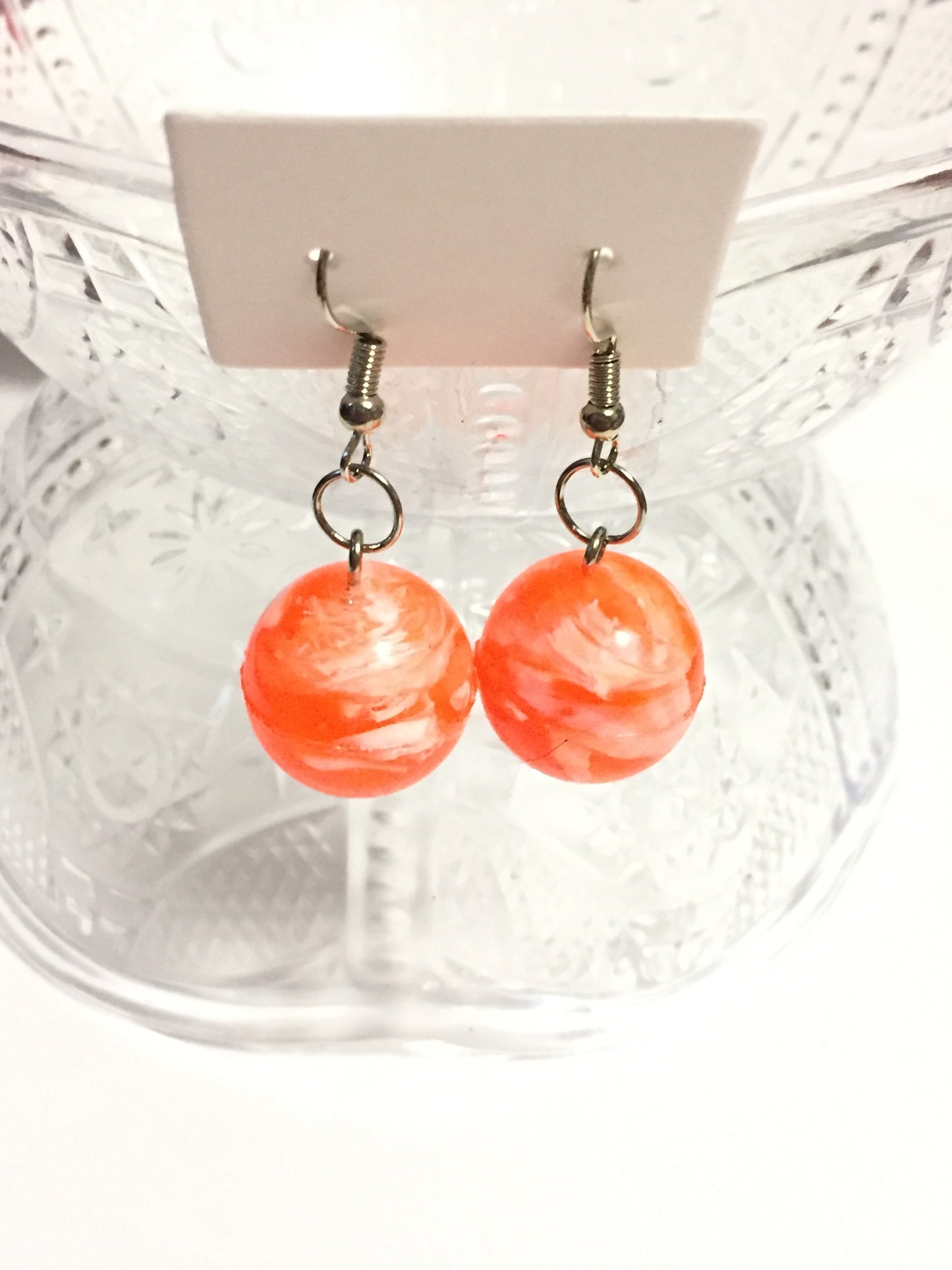 Orange and White Bouncy Ball Earrings